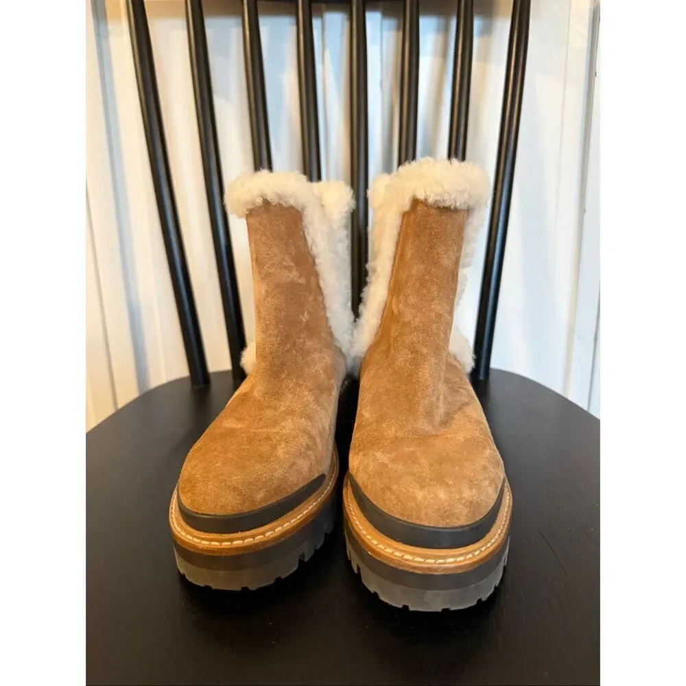 Marc Fisher Iggie suede shearling Chelsea lug sole boot size 6